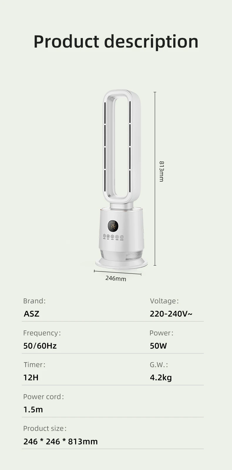 High Quality ABS Plastic  Air Cooling Electric Bladeless Floor Fan with body oscillation and remote