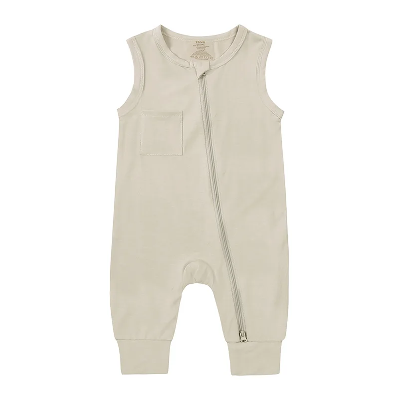 Solid Color Summer Baby Rompers Infant Two-way Zipper Sleeveless Bodysuit Bamboo Pajamas