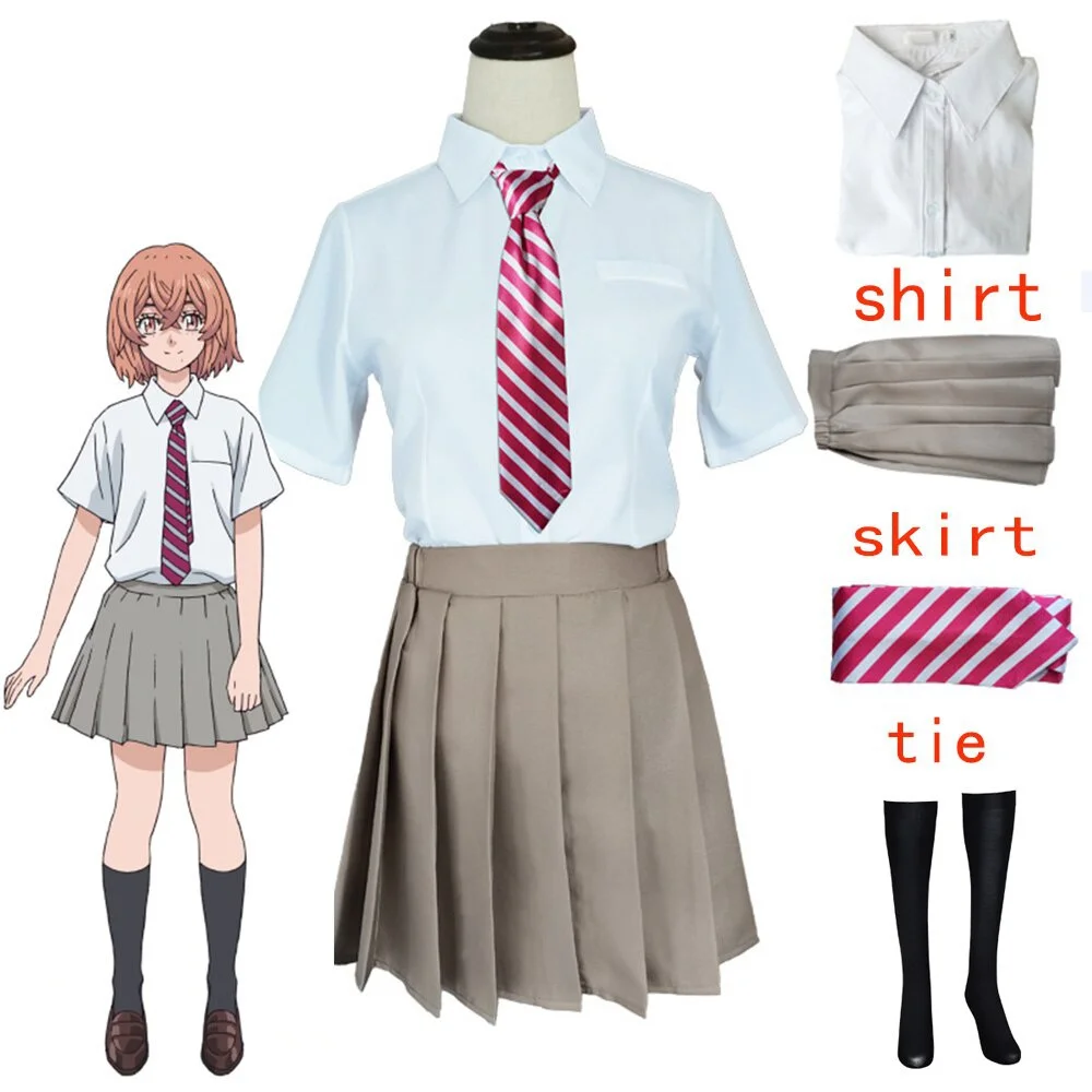 JK School Outfits Shirt Tie Skirt Socks Suit Anime Tokyo Revengers Hinata Tachibana Cosplay Costume