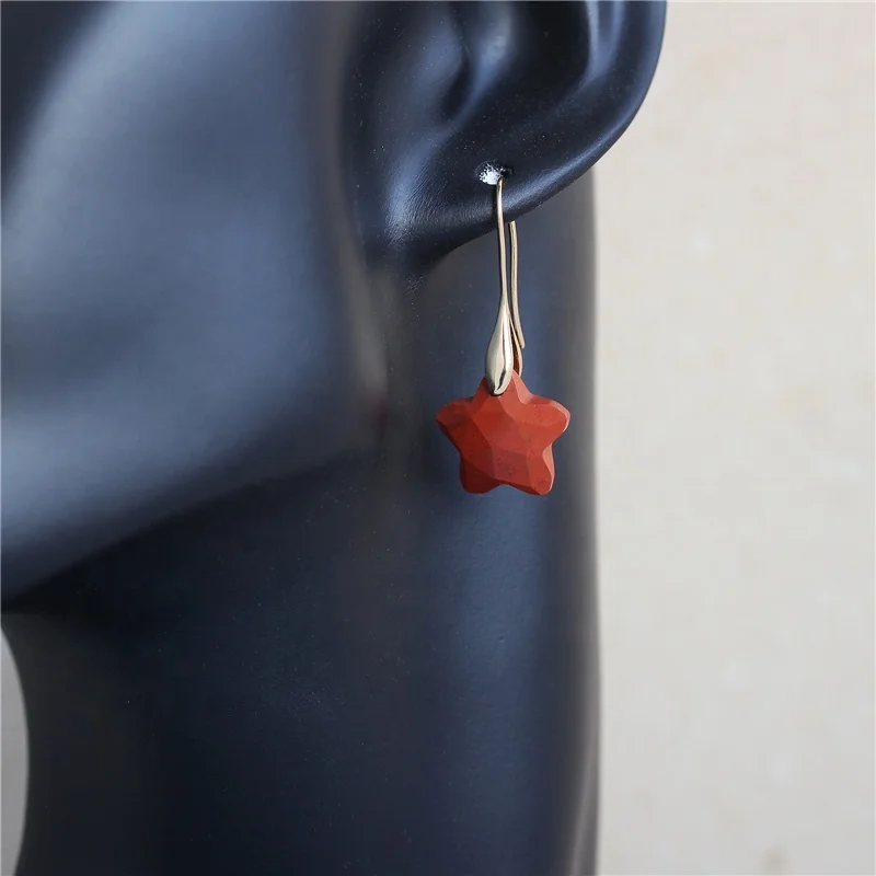 Natural Amazon Stone Gemstone Star Shape Gold Hook Drop Dangle Earring for Women Fashion Boho Geometric Fine Jewelry Wholesale