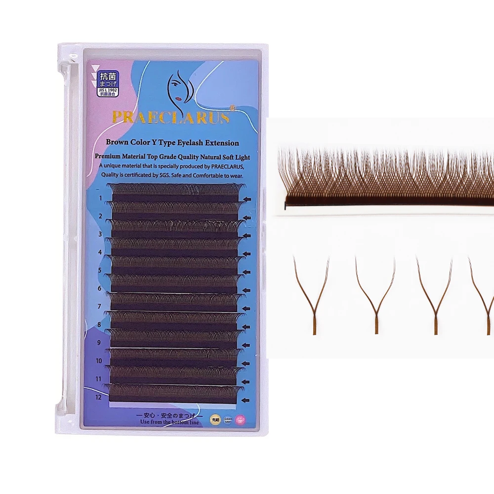Colour YY Eyelash Extension Praeclarus Brown Color 0.07mm Premium Materials Double Tips Dark Light Brown Hand Made OEM ODM