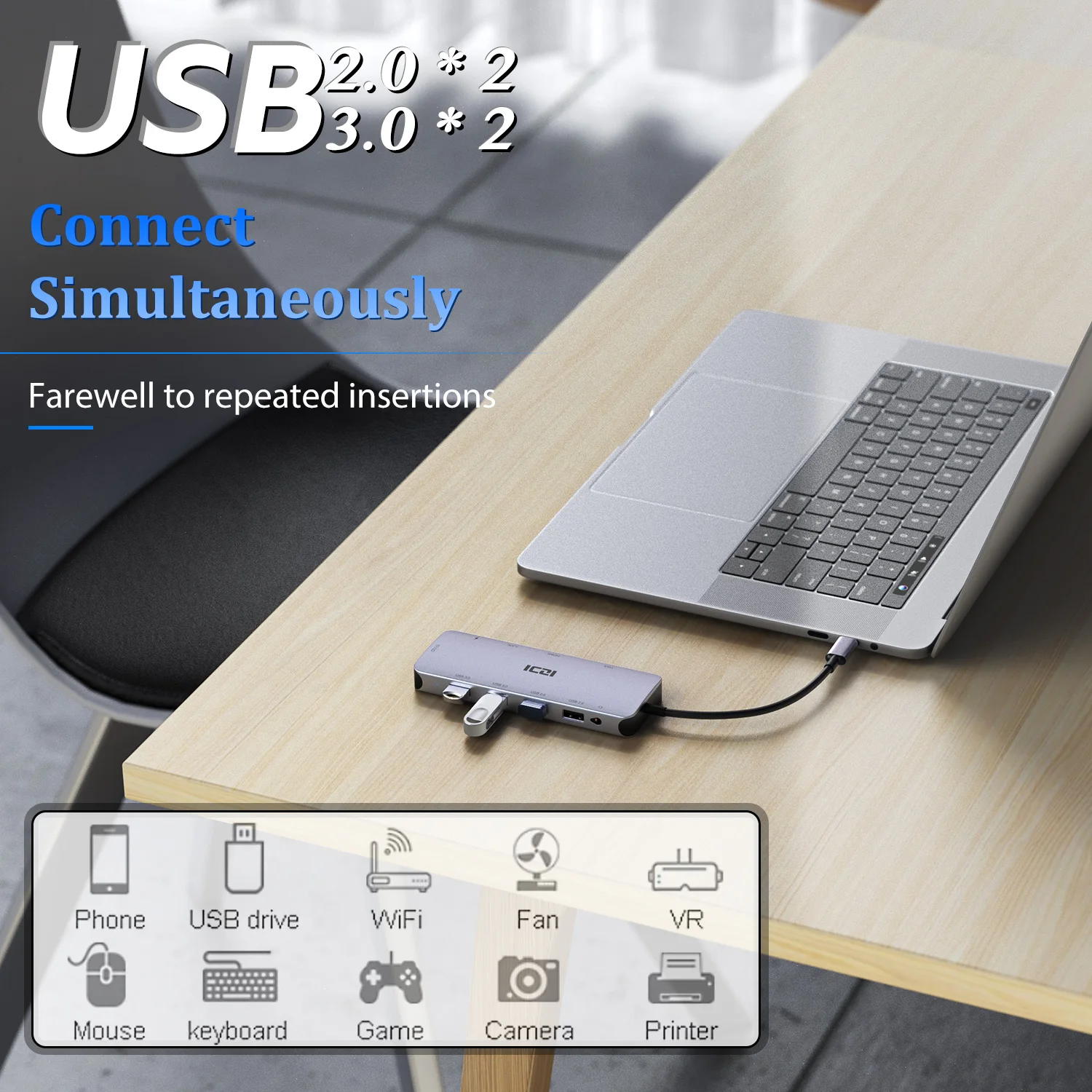 ICZI 11 in 1 usb c adapter 4usb  VGA Lan audio type c hubs for macbook pro 13 15 16inch
