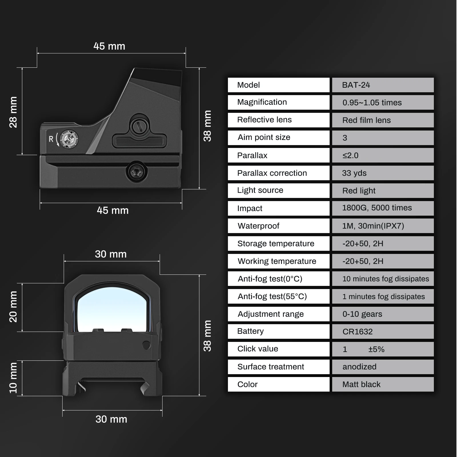 IPX7 Shake and Wake Sensor 1500G Shockproof Tactical OEM Holographic Red Dot Reflex Sight