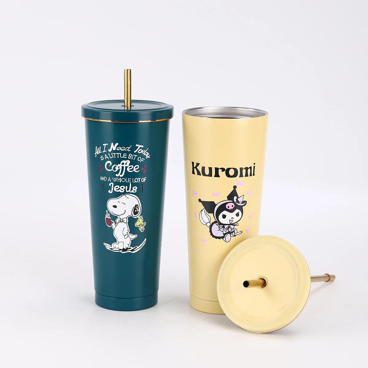 Creative 304 Stainless Steel Insulated Thermos Cup Large Capacity Cartoon Phnom Penh Straw Office Household Use Business Gifts