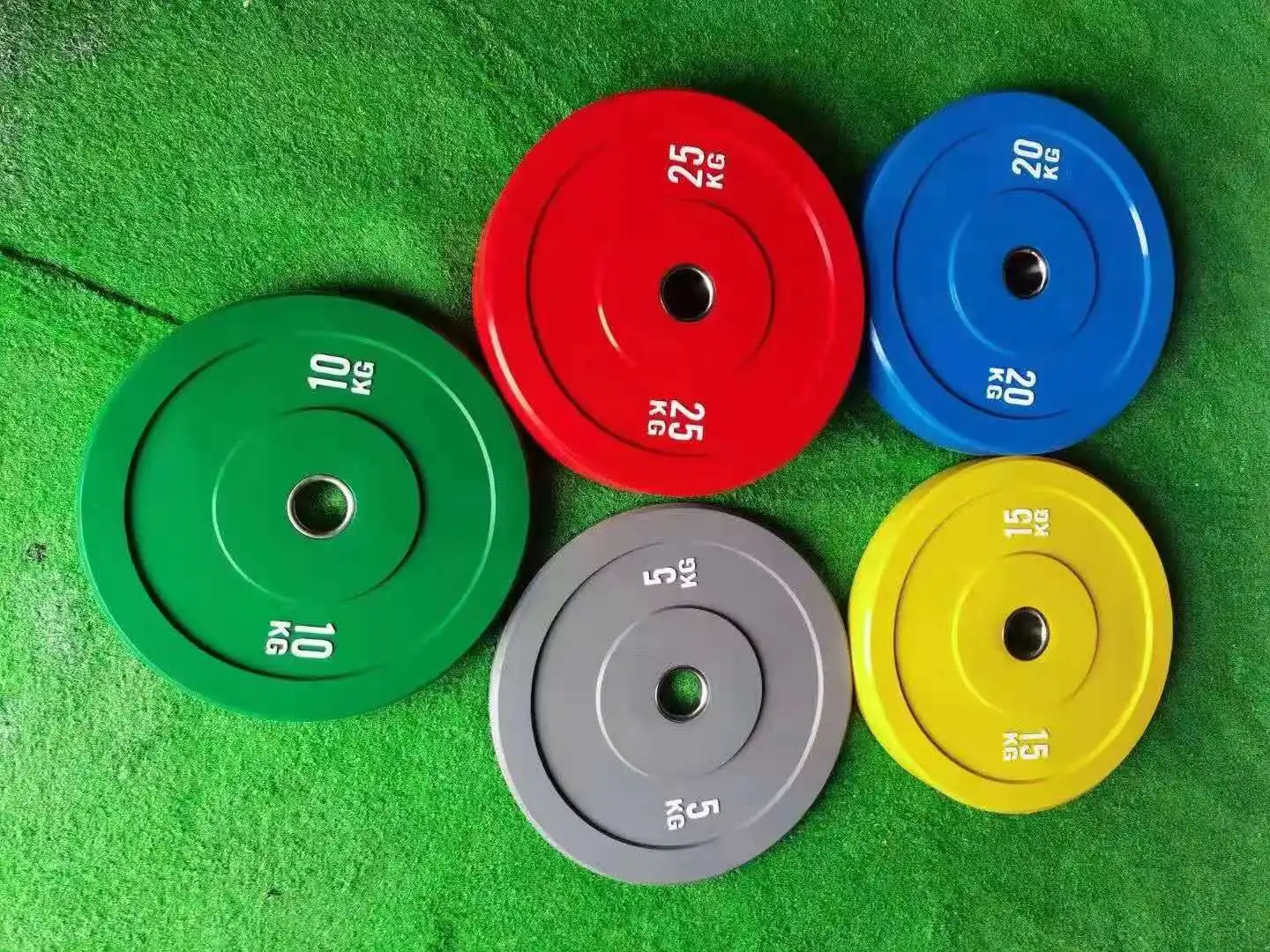 Cheapest price weight lifting barbell 25kg 50 pounds set colorful disc washer competition bumper plate