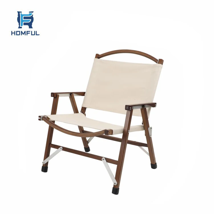 HOMFUL Canvas Non Slip Walnut Color Foldable Outdoor Camping Wood Chair Folding Beach Chair