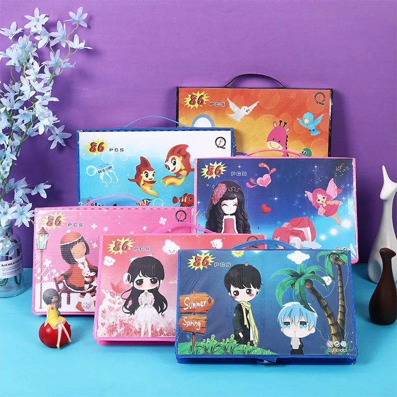 
High Quality 86 pcs Set 24 Colors Marker Pen Children Drawing Gift Kawaii School Supplies Stationery Set 