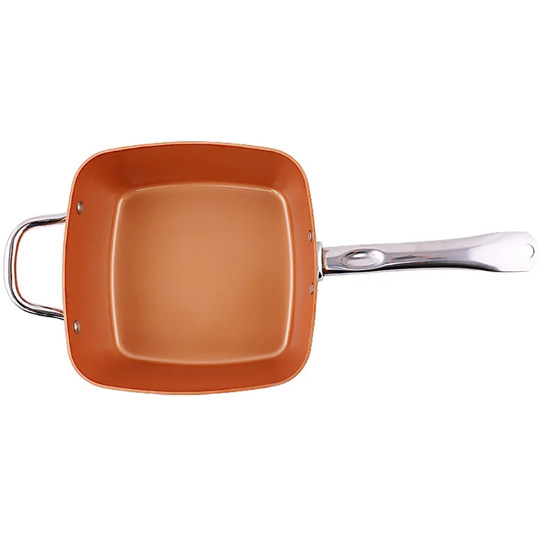 4 pcs/set Frying Pan Copper Cookware Ceramic Induction Skillet Induction Nonstick Cooking Oven & Dishwasher Safe Square Pot Set
