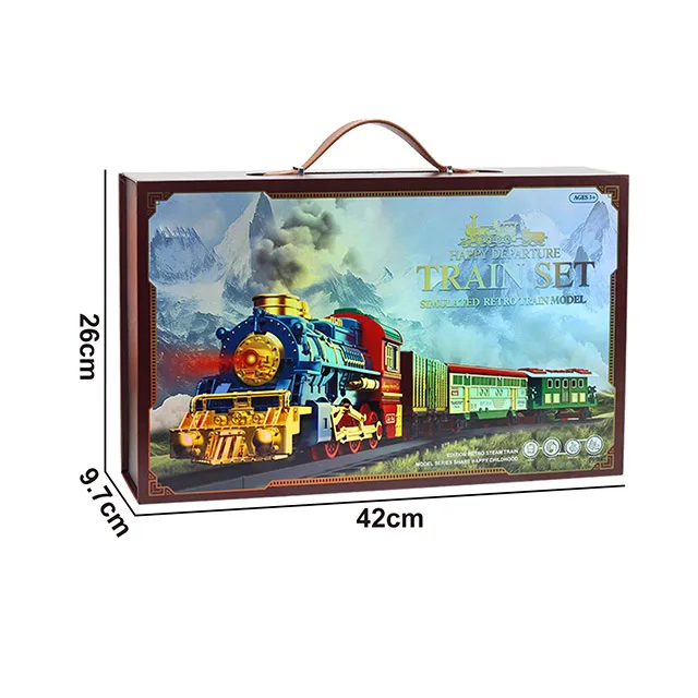 Classic steam electric train toy rail train with music light christmas toys gift box