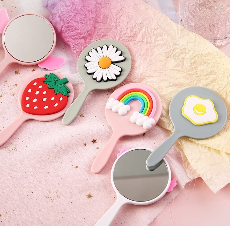 Mini cartoon portable makeup mirror cute travel single sided handheld vanity mirror
