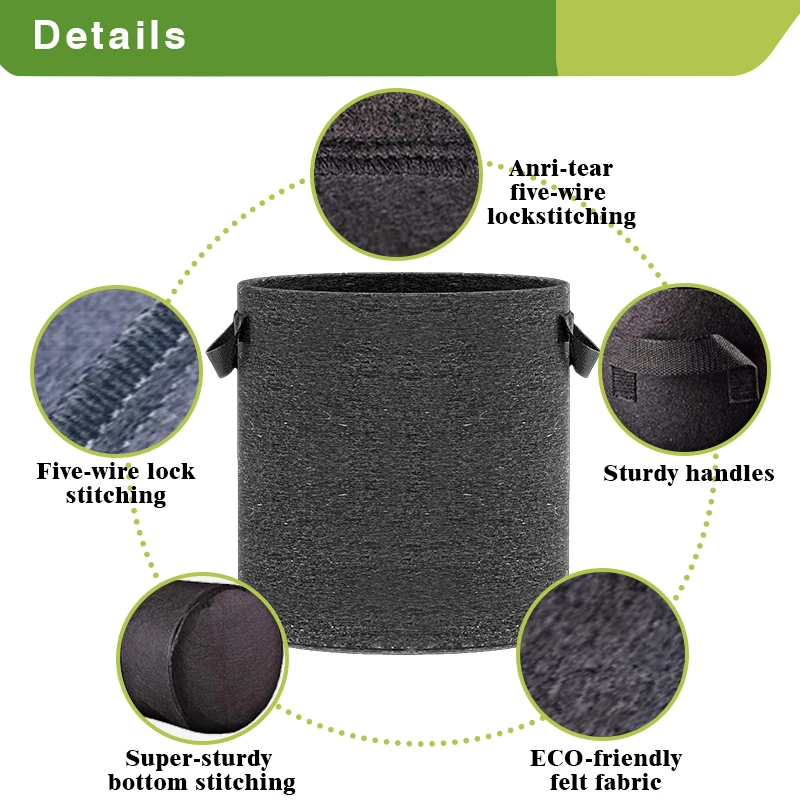 Orientrise 1/2/3/5/10/15 planter long bag tree seed pots fruit fabric plant pots planters 3 gallon planting vegetable