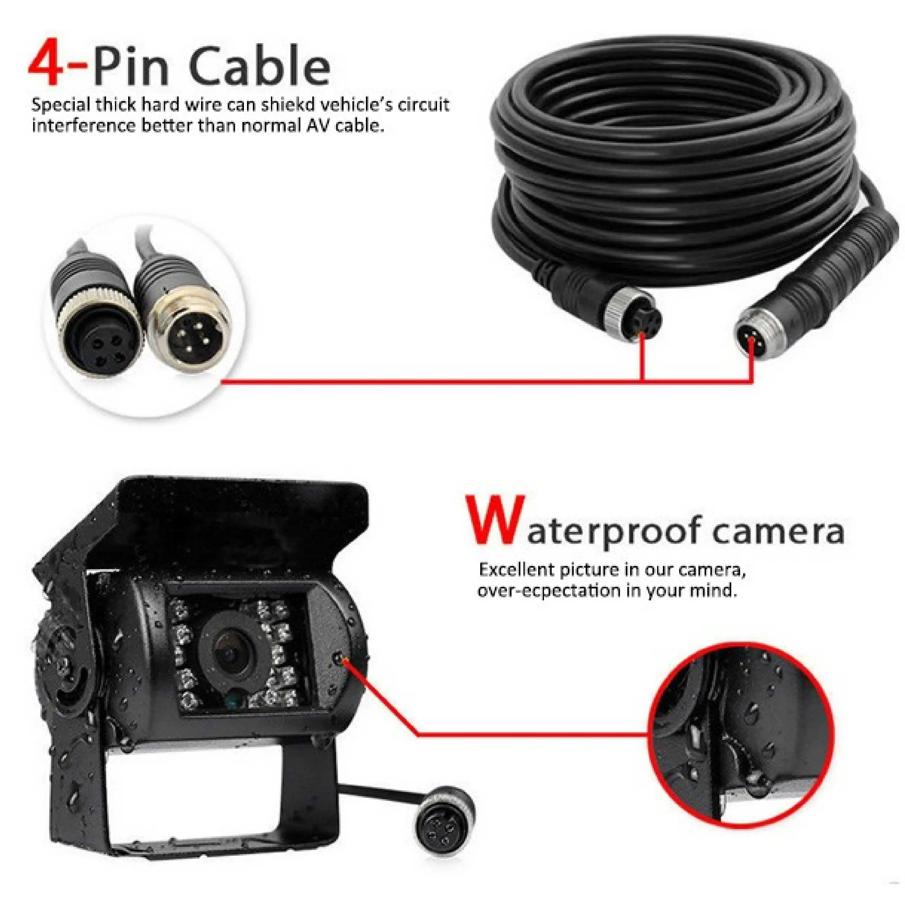 12V-35V Night Vision Waterproof Camera With IR Lights Reverse Camera IP68 Car Truck Trailer Camera