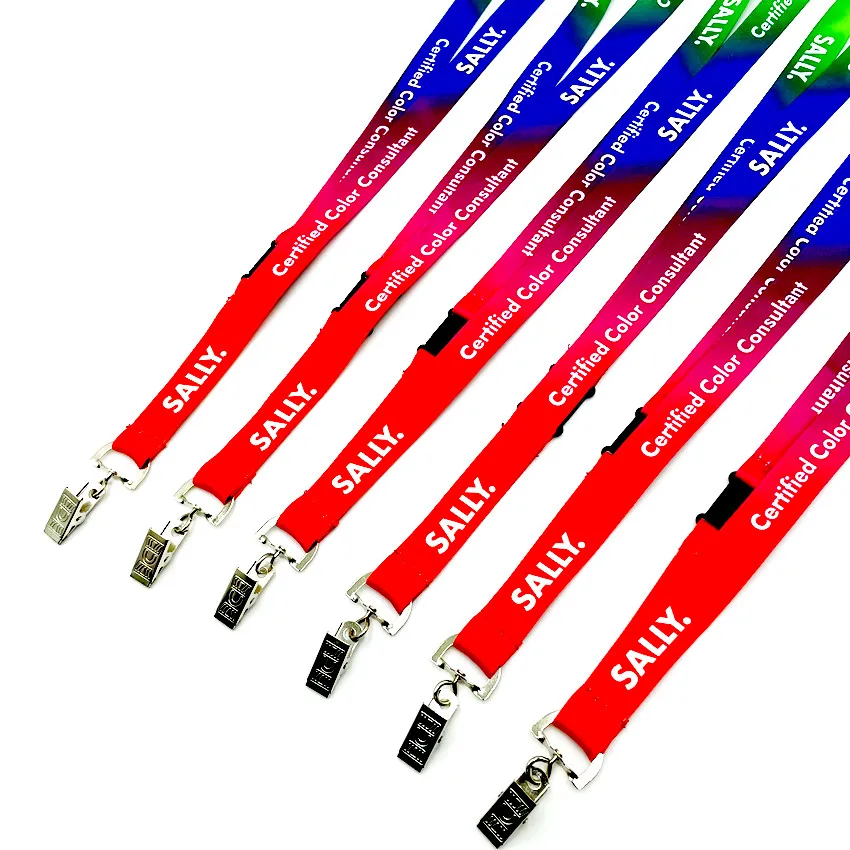Custom popular polyester dye sublimation logo neck strap lanyard supermarket promotion silkscreen retractable fabric ribbon