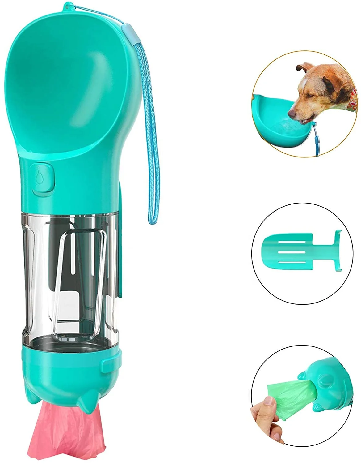 Portable pet products outdoor travel dog water bottle with poop bag dispenser and scoop