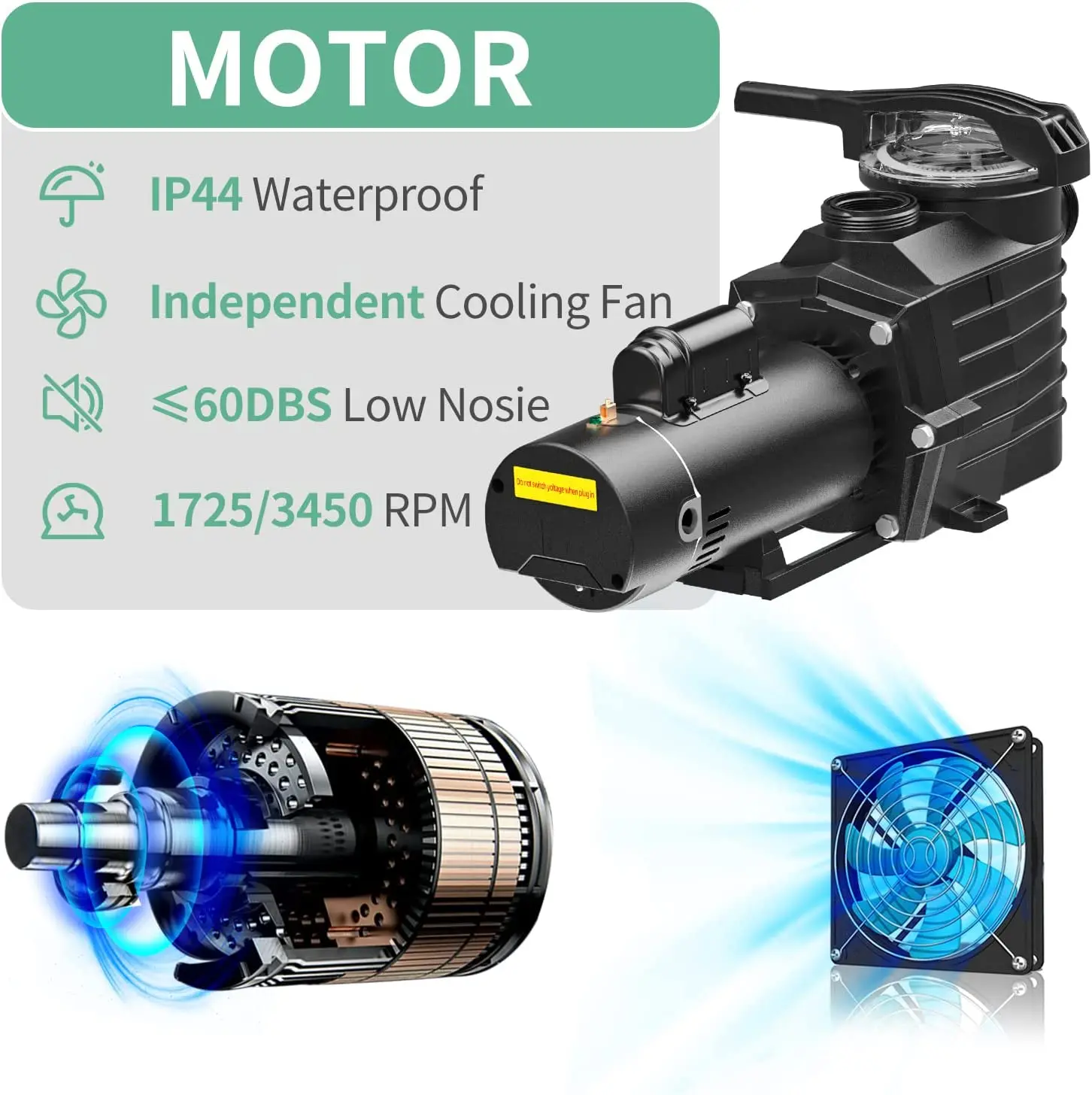 J20007E 2.5HP 6240GPH Pool Pumps Above Ground and Inground, 1725RPM/3450RPM Variable 2-Speed Swimming Pool Pumps