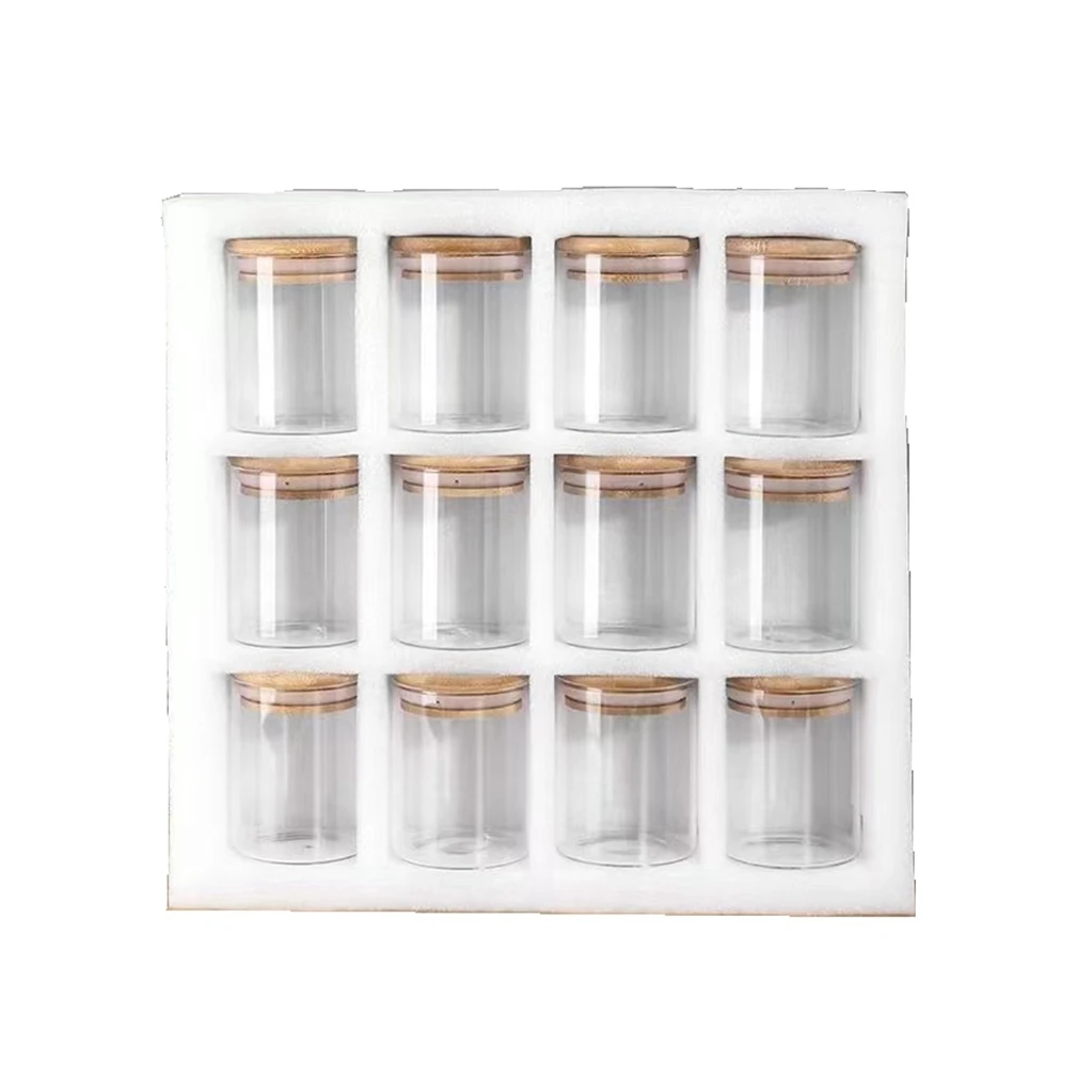 NDS clear airtight small round borosilicate glass spice jars with acacia lid for kitchen storage