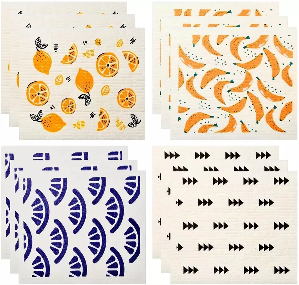 100% Biodegradable Reusable Kitchen Cleaning Cloth Cotton Cellulose  Swedish Sponge Dish Cloth Floral for Kitchen