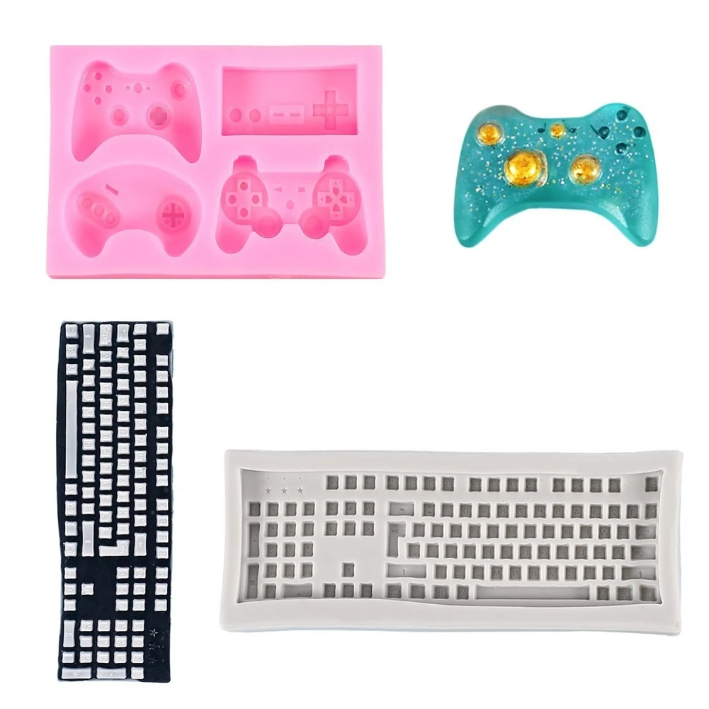 M487 DIY Soft Clay Game Controller Resin Cake Decoration Mold Game Console Handle Keyboard Button Fondant Silicone Mold