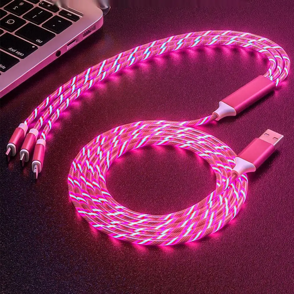 3 in 1 LED Flowing Light Up Charger Cable USB Cord for iPhone Android Type C