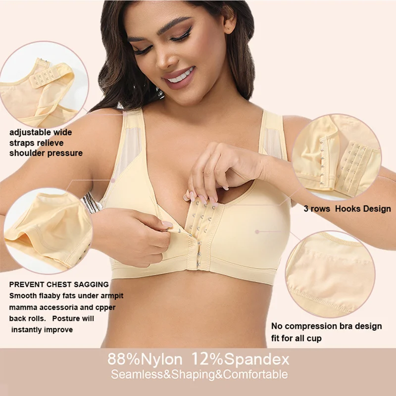 Wholesale Plus Size Front Closure Bra Post Surgery Compression Support Bra Back Support posture shapewear Bra
