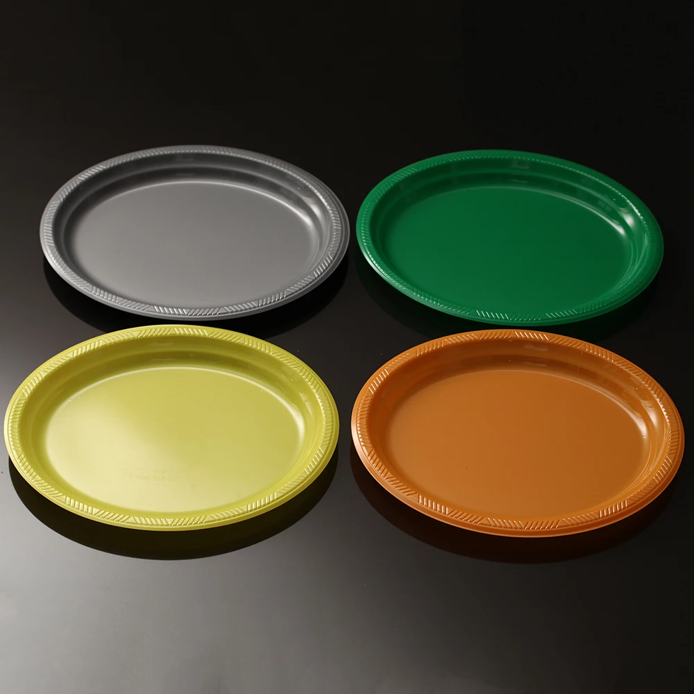 2024 New Arrival Plastic Plate Black 2024 Best Selling Disposable Plastic Colorful Tableware Discs Can Hold Dessert Cakes