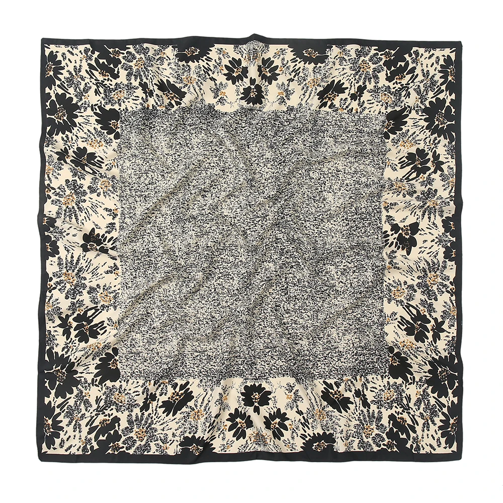 Hot Sale Muslim Women Fancy Hairband Printed Flower Slant Stripe Bandana Satin Silk Square Scarf Shawls