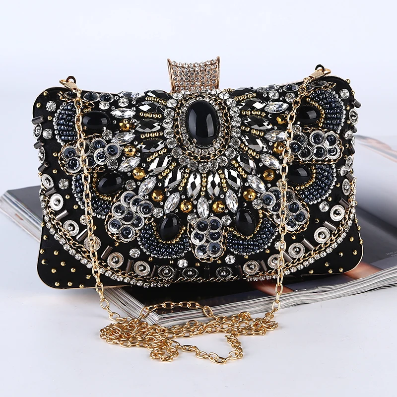 
Best Fashionable Online Wholesale Indian Style Crystal Beads Clutch Bag Evening Stone Beading Purse Women Clutch Crystal Bag 