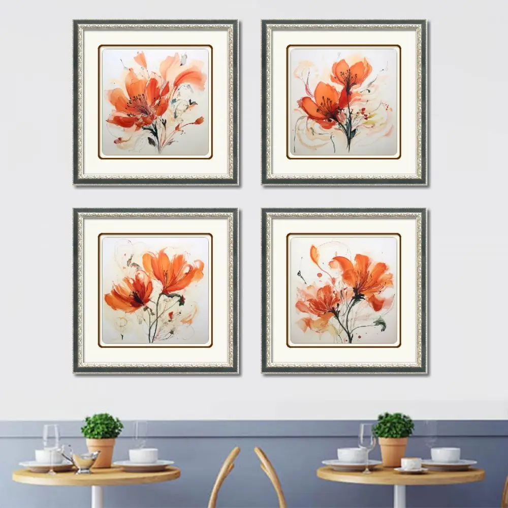 Modern Style High Quality Pale Orange Flower Painting on Canvas Quality Home Decoration with Framed Canvas Wall Decor