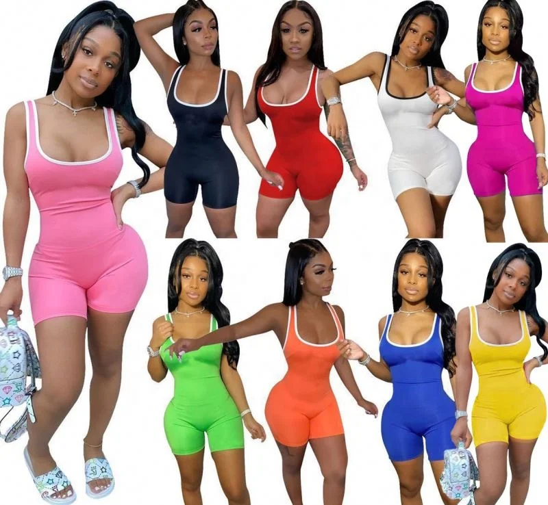 2022 hot selling Sexy tight-fitting pure colour Plus Size Jumpsuit summer Sports personal and fashion woman clothes