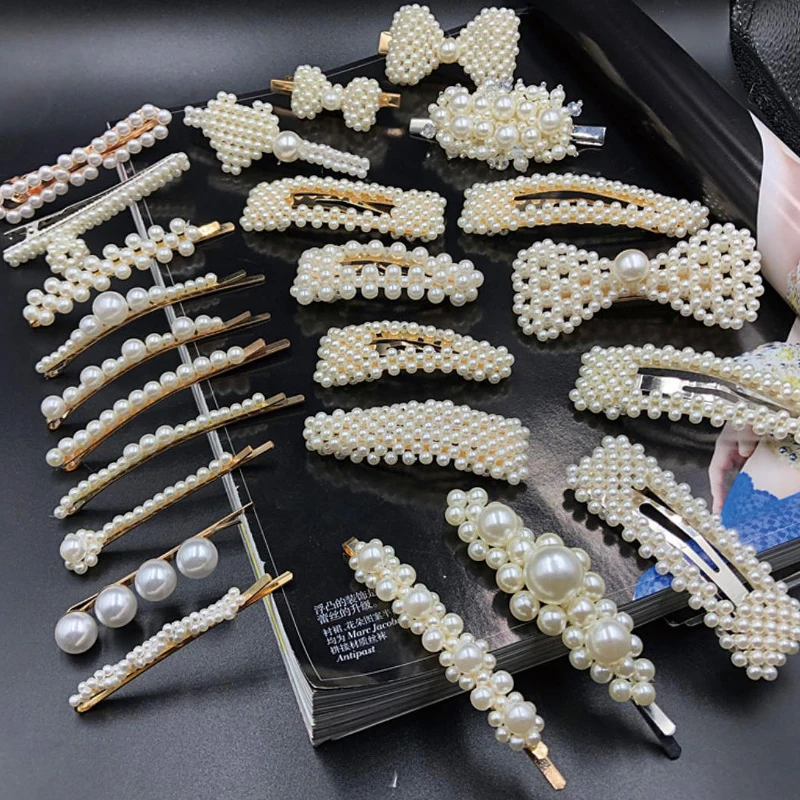 Custom Logo Fashion Hair Clips for Girls White Imitation Pearl Headwear Jewelry Hairpin