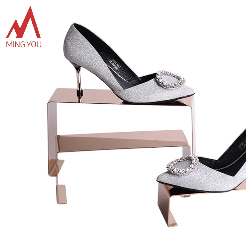 Shoe Display Shelf Jewelry Display Stand Stainless Steel  Gold Stackable Rack Display Risers Countertop Perfume Holder