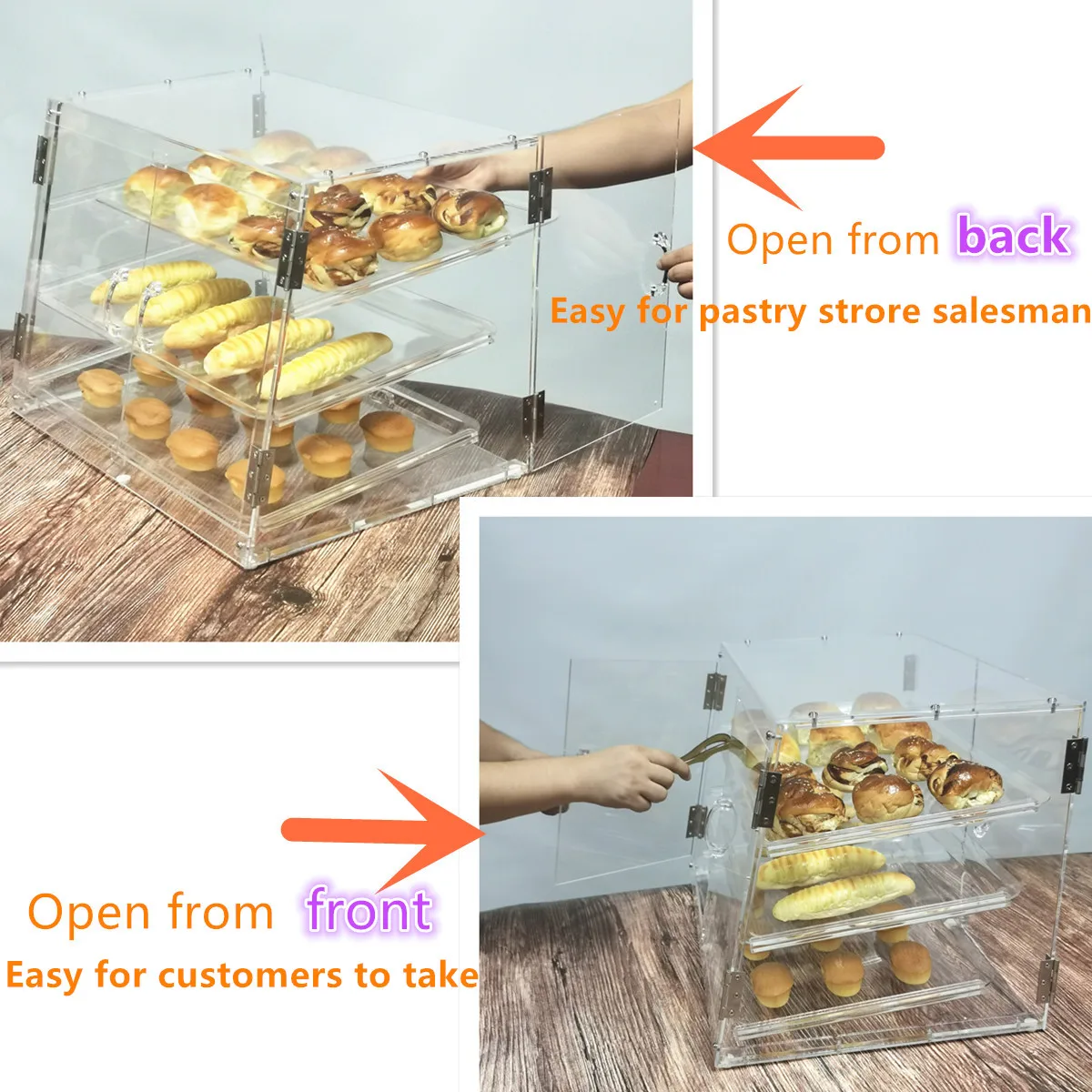 Custom bakery rack bakery shop display showcase with three tray bread display cabinet 3-tier cake stand