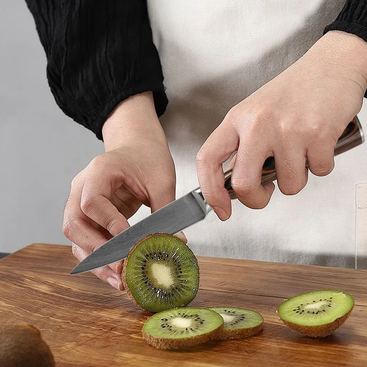 Wholesale Price 8pcs Sharp Japanese Chef Knives Stainless Steel Damascus Santoku Kitchen Knife Set  Wooden Handle