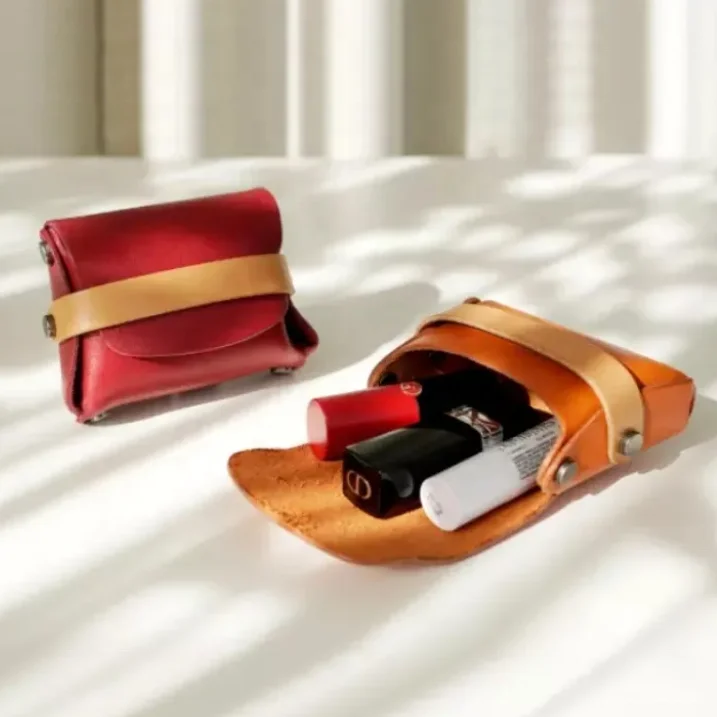 Minimalist lipstick pouch pu leather cards case organizer envelope cash wallet coin purse earbuds holder cosmetics storage bag