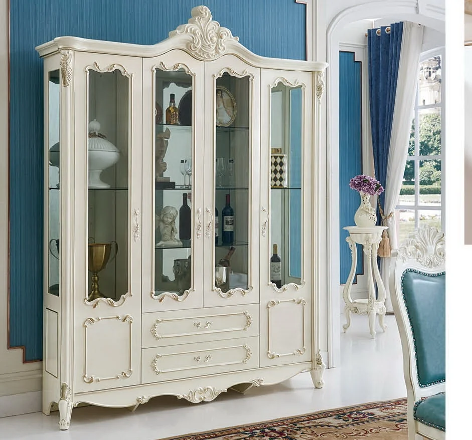 
white furniture classic antique reproduction white American european style home dining room rack gradevin wine cabinet 