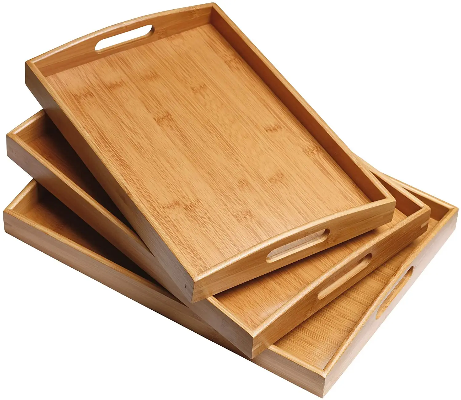 Set Of 3 Rustic Wooden Food Tray Household Nesting Plate Rectangular Coffee Breakfast Serving Tray