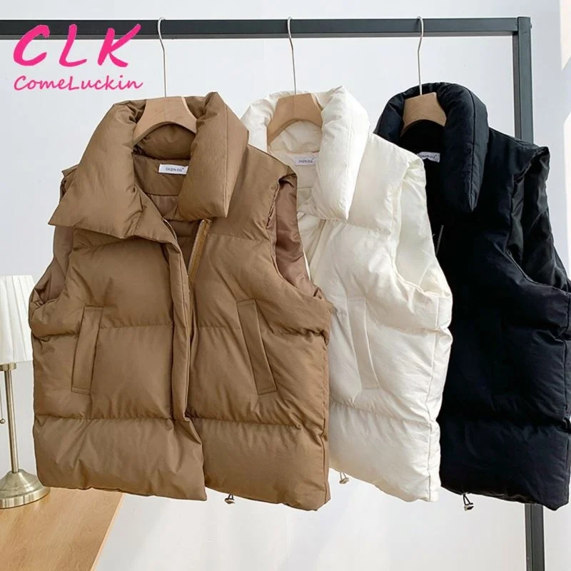Women Fashion Padded Vest Jacket Waistcoat New Korean Style Sleeveless Puffer Winter Warm Loose Stand Collar Waistcoat