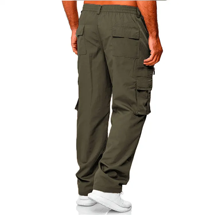Factory casual trousers solid color flap pocket custom logo loose straight sports outdoor cargo pants men