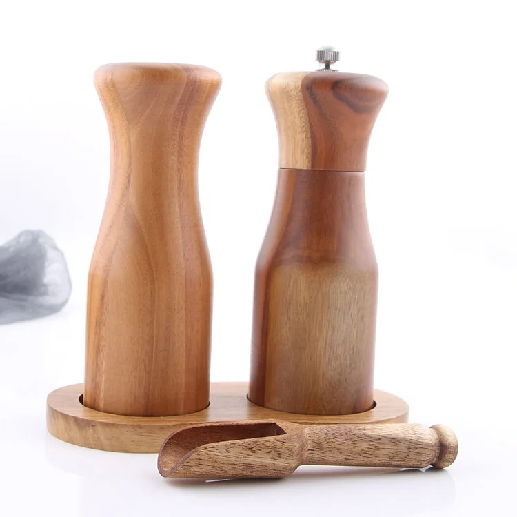 Premium Acacia Wood Salt and Pepper Grinder Set, Wooden Shakers with Adjustable Ceramic Core-Salt Grinder and Pepper Mill