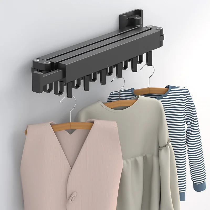 Folding Clothes Hanger Wall Mount Retractable Cloth Drying Rack Space Saving Aluminum Home Laundry Clothesline washing lines