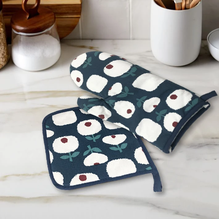 Cotton Polyester Quilted Terry Oven Set BBQ Heat Resistant Mitts Pot Holders Potholders Recycled Non-slip Kitchen Backing