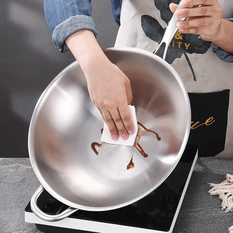 Wholesale Food Grade 316 Stainless Steel Wok Pan No Coating for Kitchen Multifunction with