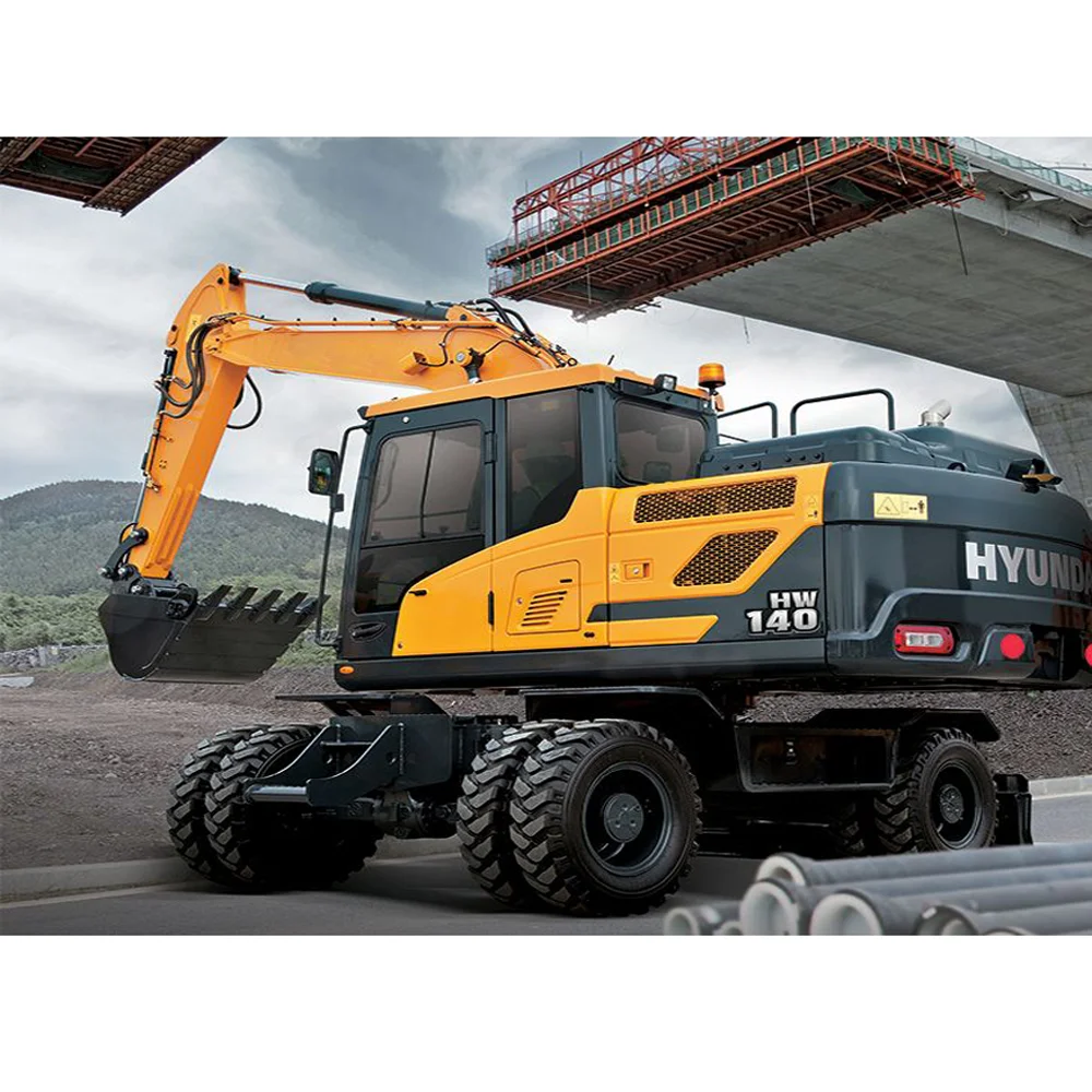 Advanced Hydraulic Excavator Wheeled HW140 Small Excavator Tyres 14ton Digger Earthmoving Machine for Sale