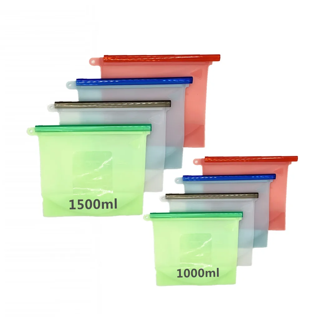 Reusable Snack Bags Silicone Food Bag 3 size Sealed and Leak Proof Freezer Safe Zip Lock Food Storage Bags