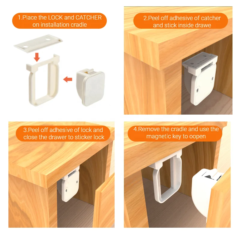 Cabinet Locks Child Safety Latch - 12 Pack Baby Proofing Cabinets Drawer Lock with Adhesive Easy Installation