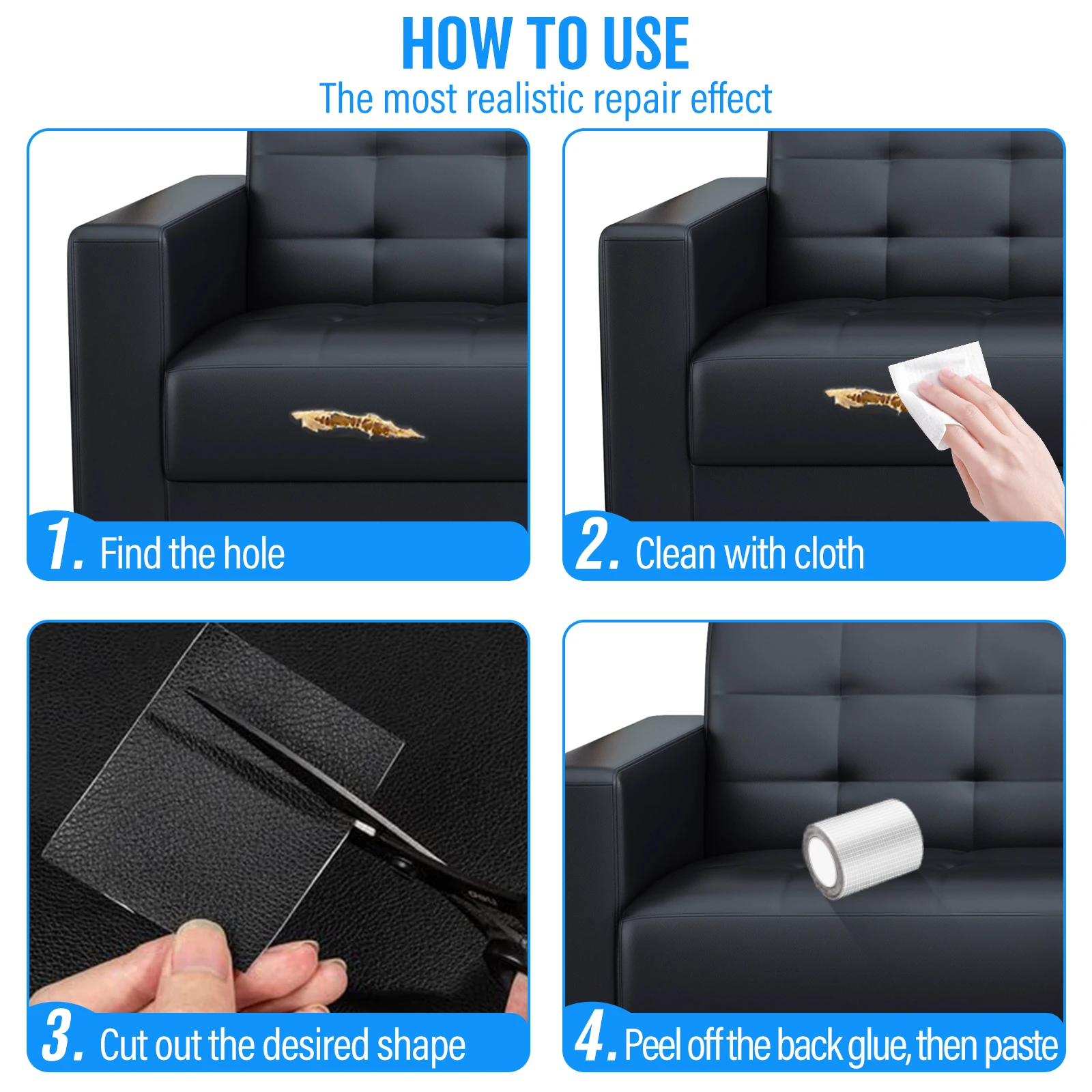 Extra Large Size Self-Adhesive Premium Leather Tape Leather Repair Stickers Repair Patch for Furniture Sofa Couch Car Seat