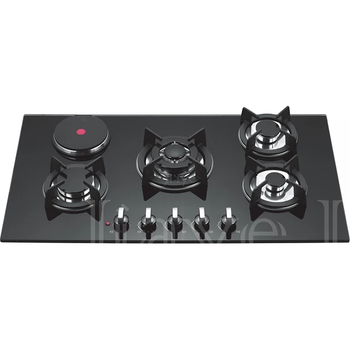 Multiple Cooktops Gas and Electric Hob Black Glass Panel 4 Burners Combined Stove