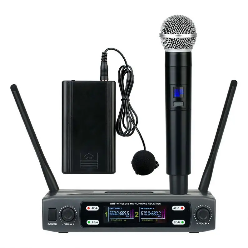 Высококлассная Профессиональная Беспроводная микрофонная система UHF 2 ручных микрофона микрофон OEM Динамический Ручной Двойной