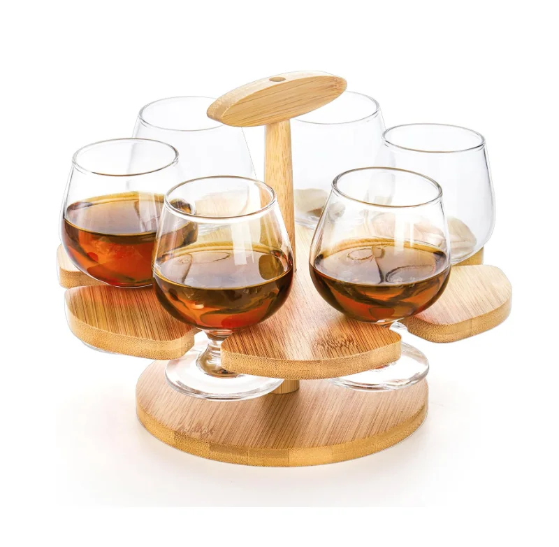 Portable Wooden Whiskey Flight Tasting Set Bamboo Beer Flight Serving Tray with Handle