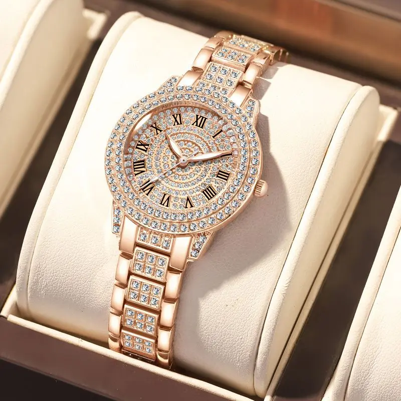 Silver Gold Zinc Alloy Dial Quartz Diamond Watch Fully Iced Out Bling Wrist Watch